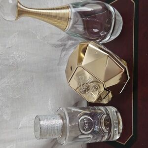 DIOR JOY, J'Adore & Paco Rabanne EMPTY Eau De Parfum Bottles.